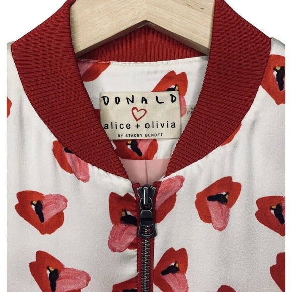 Alice + Olivia x Donald Robertson Lonnie Lips Silk Bomber Jacket Womens XS $495 - Picture 2 of 10